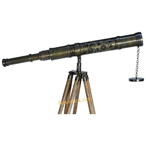 Antique Brass Beautiful Flower Designer Telescope Antique Floor Standing
