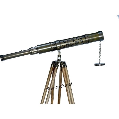 Antique Brass Beautiful Flower Designer Telescope Antique Floor Standing