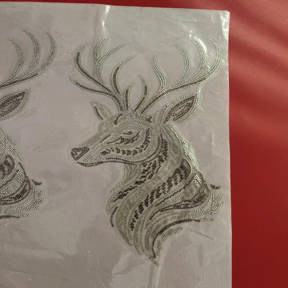 Premium Deer Head Hotfix Rhinestone Transfer Sticker For Garments | Crystal Stag Heat Transfer Design - Features: Easy To Apply