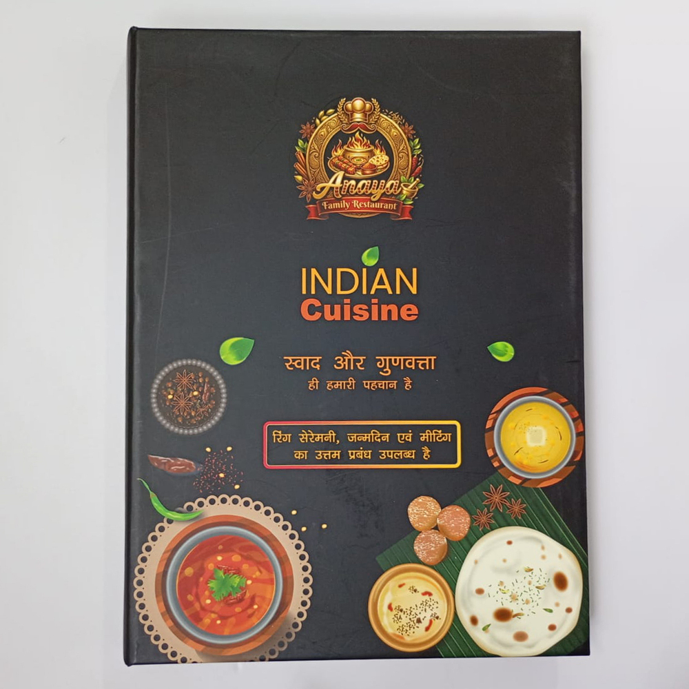 Indian Cuisin Menu Card - Premium Card Paper A4, Multicolor Print, Hardbound/Spiral Bound, Glossy/Matt Finish
