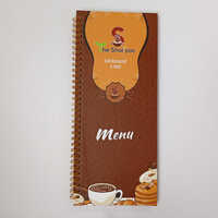 Cafe Restaurant Menu Card - Premium Cardstock 11x4.5 Inches, Brown With Coffee Graphics, Spiral Bound With Laminated Cover, Rounded Edges