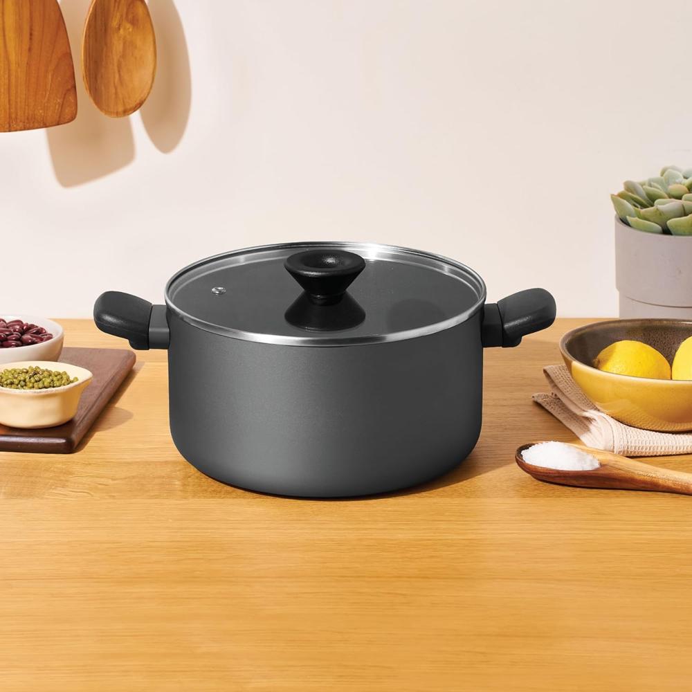 Meyer Aluminium Bahaus Nonstick Casserole With Lid, Biryani Pot | Handi, 5 Litre, 24cm - Cooking Pot for Rice and Other Dishes, Grey 15204