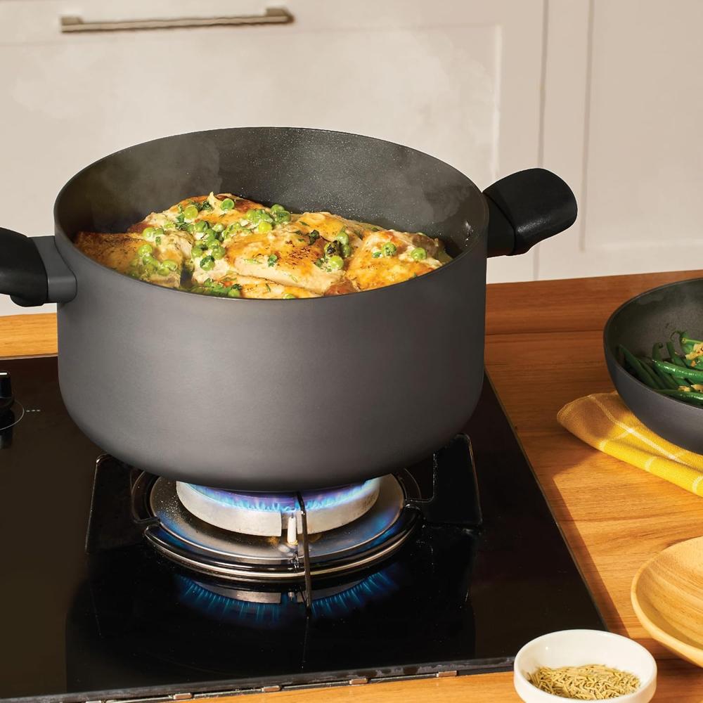 Meyer Aluminium Bahaus Nonstick Casserole With Lid, Biryani Pot | Handi, 5 Litre, 24cm - Cooking Pot for Rice and Other Dishes, Grey 15204