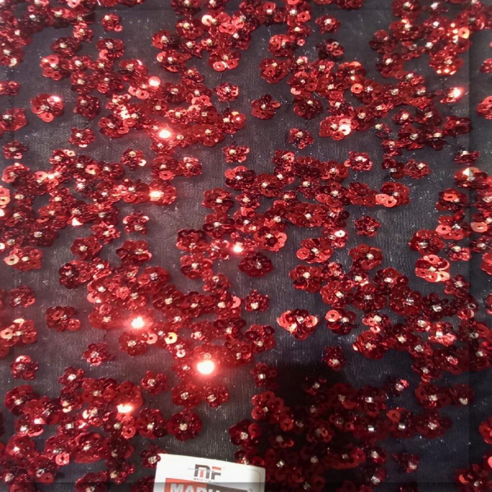 Fabricdiary Crystal Red Sequins & Beads Embroidery Fabric