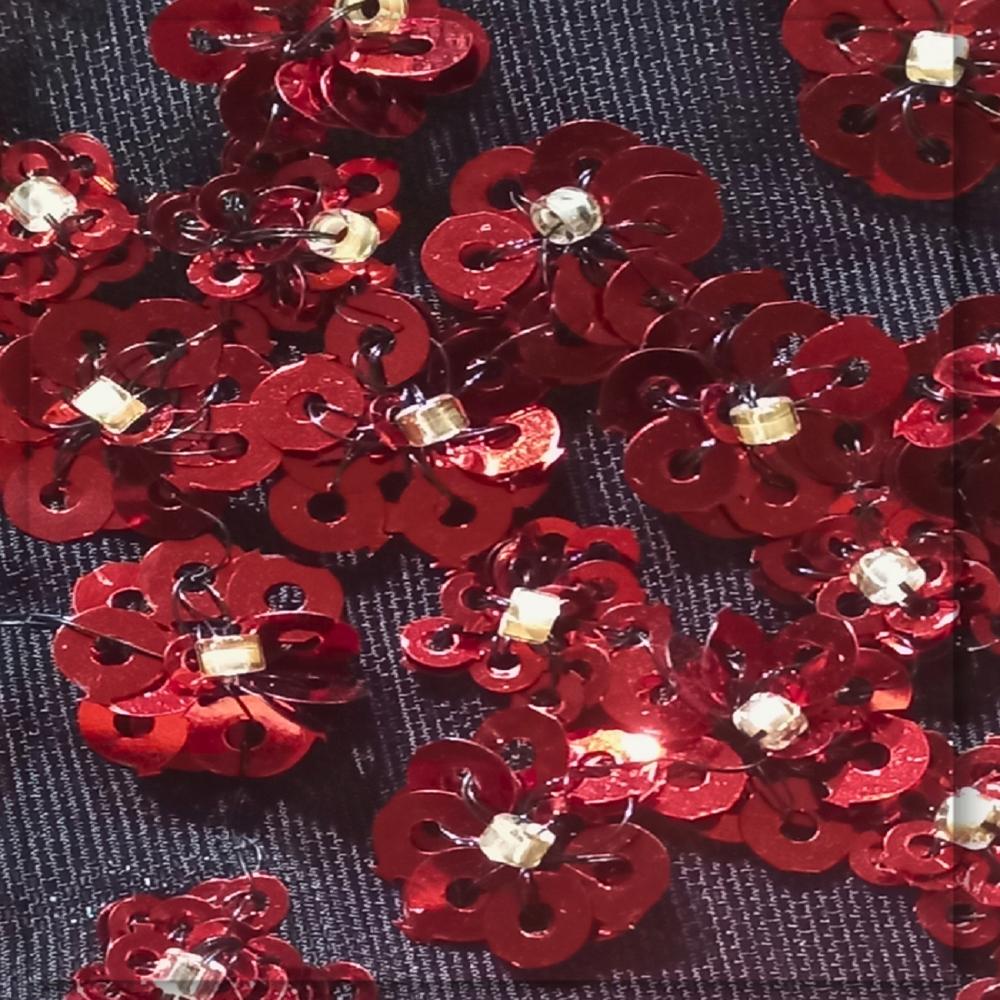 Fabricdiary Crystal Red Sequins & Beads Embroidery Fabric