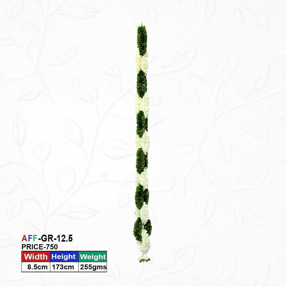 AFF-Garland-12.2 Artificial Flower Garland Sakad Ladi Green & White