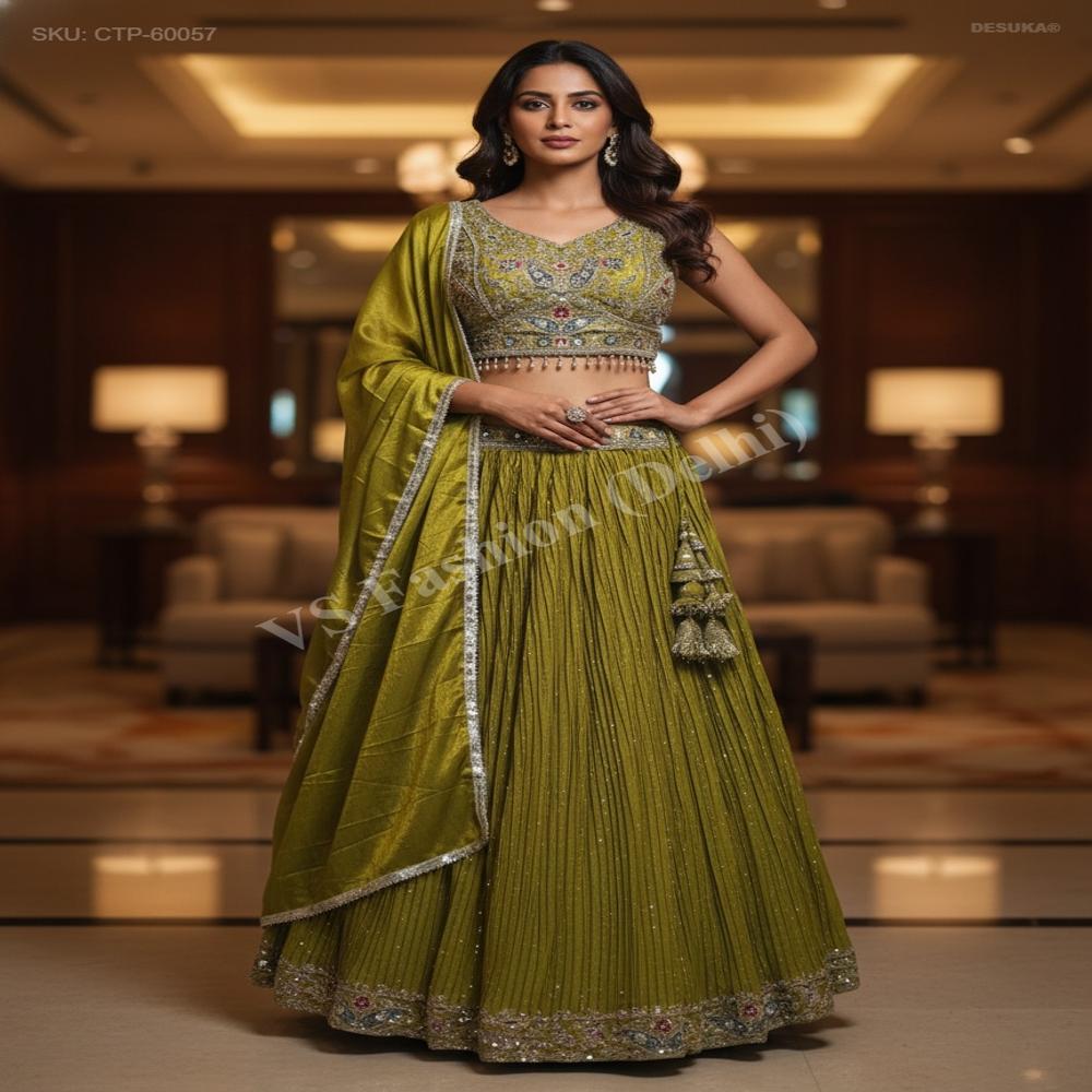 CTP-60039 Vichitra Silk Crushed Lehenga Set