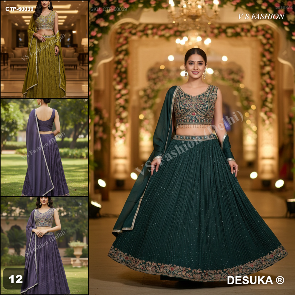 CTP-60039 Vichitra Silk Crushed Lehenga Set