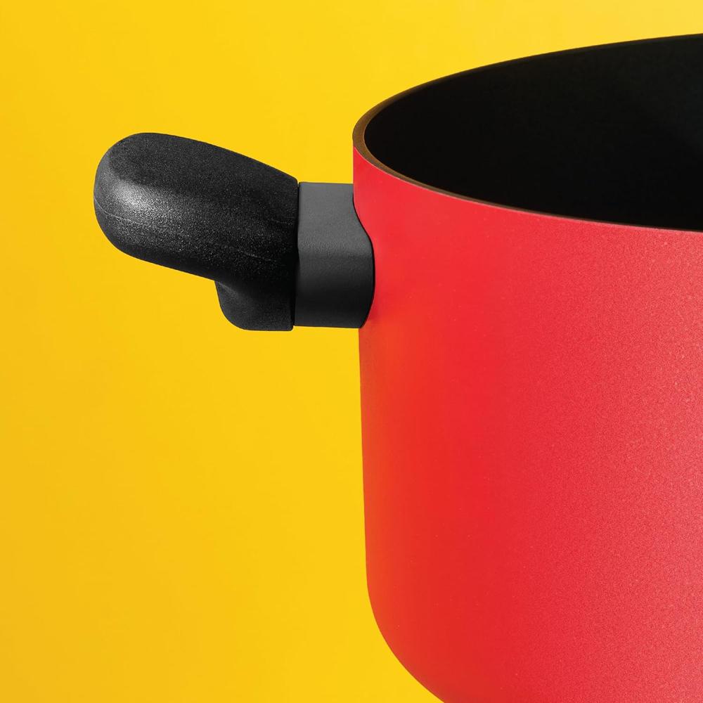 Meyer Aluminium Bahaus Nonstick Casserole With Lid, Biryani Pot | Handi | Rice Cooking | Nonstick Big Size 5.2 Litre, 24Cm, Red 14202