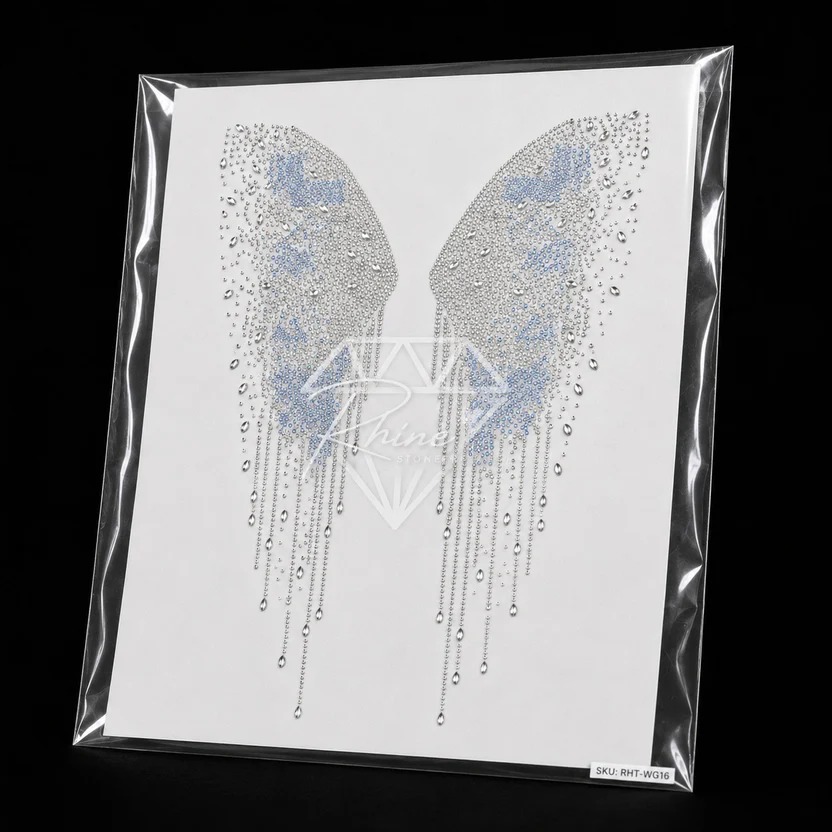 Luxury Angel Wings Hotfix Rhinestone Transfer Sticker | Crystal Wing Heat Transfer Design For Garments - Features: Easy To Apply
