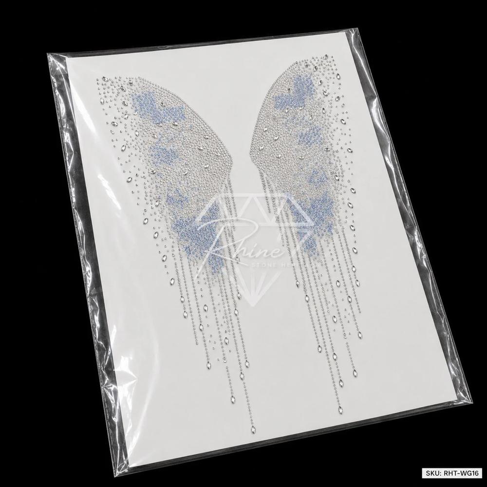 Luxury Angel Wings Hotfix Rhinestone Transfer Sticker | Crystal Wing Heat Transfer Design for Garments