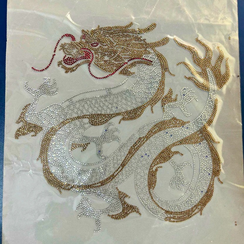 Premium Chinese Dragon Hotfix Rhinestone Transfer Sticker | Crystal Dragon Heat Transfer Design for Garments