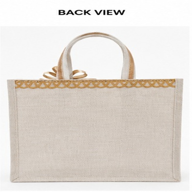 Jute White Embroidered Gift Bag