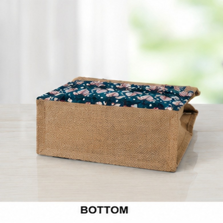Fancy Jute Bag - Color: Beige With Multicolor Floral Print