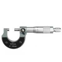 Outside Micrometer - Steel Alloy, 130x55x20 Mm, Black And Silver, 0-25 Mm Range, 0.01 Mm Accuracy, Carbide-tipped Spindle, Ratchet Stop Thimble