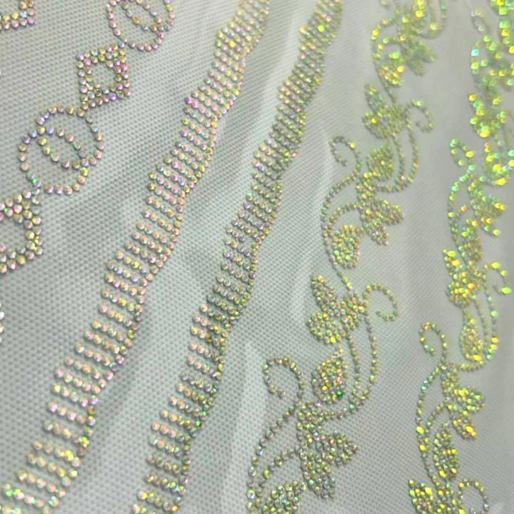Premium Ab Crystal Rhinestone Border Heat Transfer Sticker | Decorative Hotfix Lace Design For Garments - Features: Easy To Apply