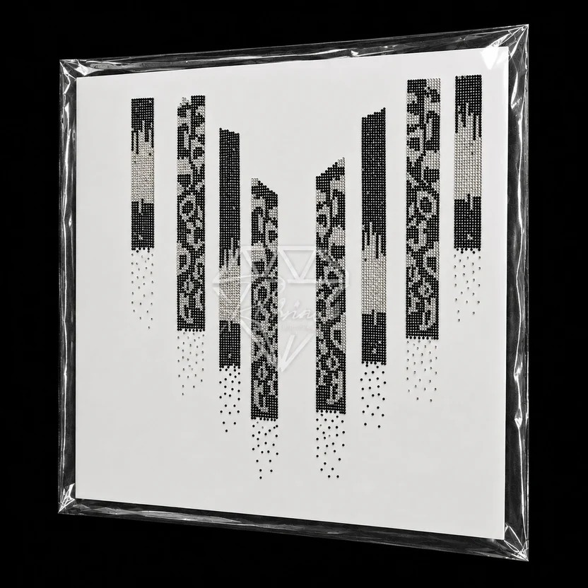 Premium Geometric Rhinestone Border Heat Transfer Sticker | Designer Vertical Panel Hotfix Stone Transfer For Garments - Color: Black & Crystal Silver (Custom Colors Available)