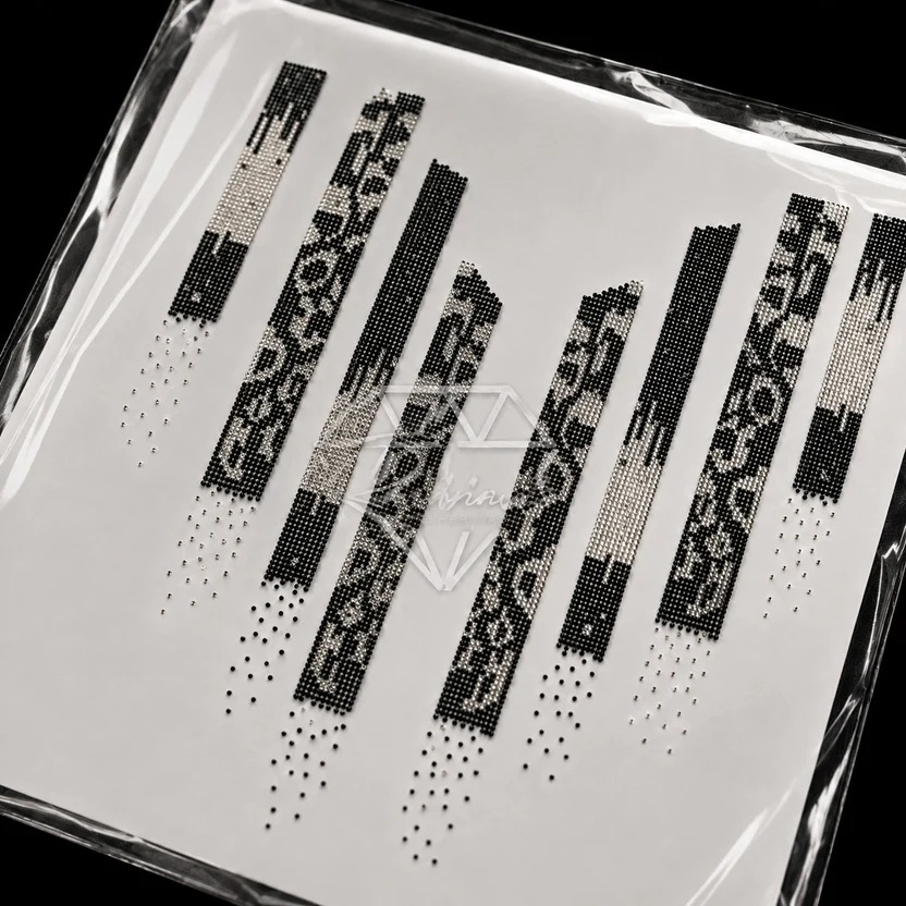 Premium Geometric Rhinestone Border Heat Transfer Sticker | Designer Vertical Panel Hotfix Stone Transfer for Garments