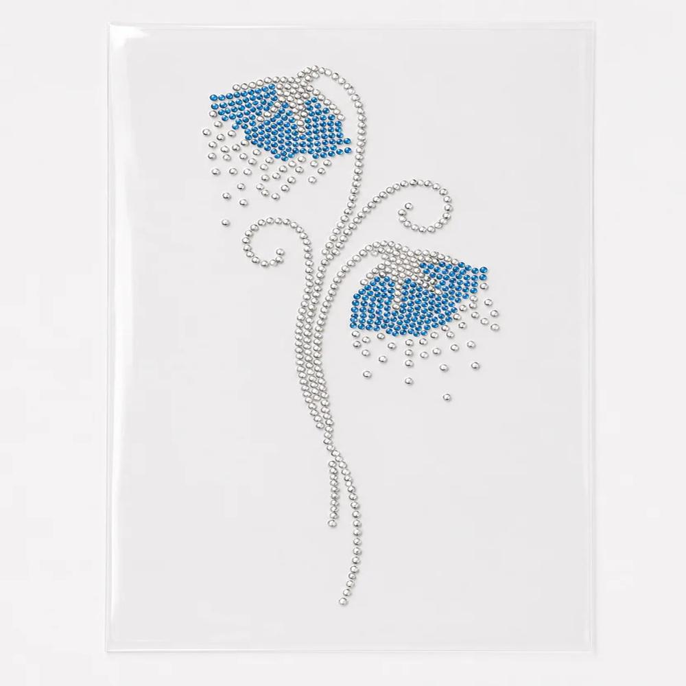 Premium Blue Floral Hotfix Rhinestone Transfer Sticker | Crystal Flower Heat Transfer Design