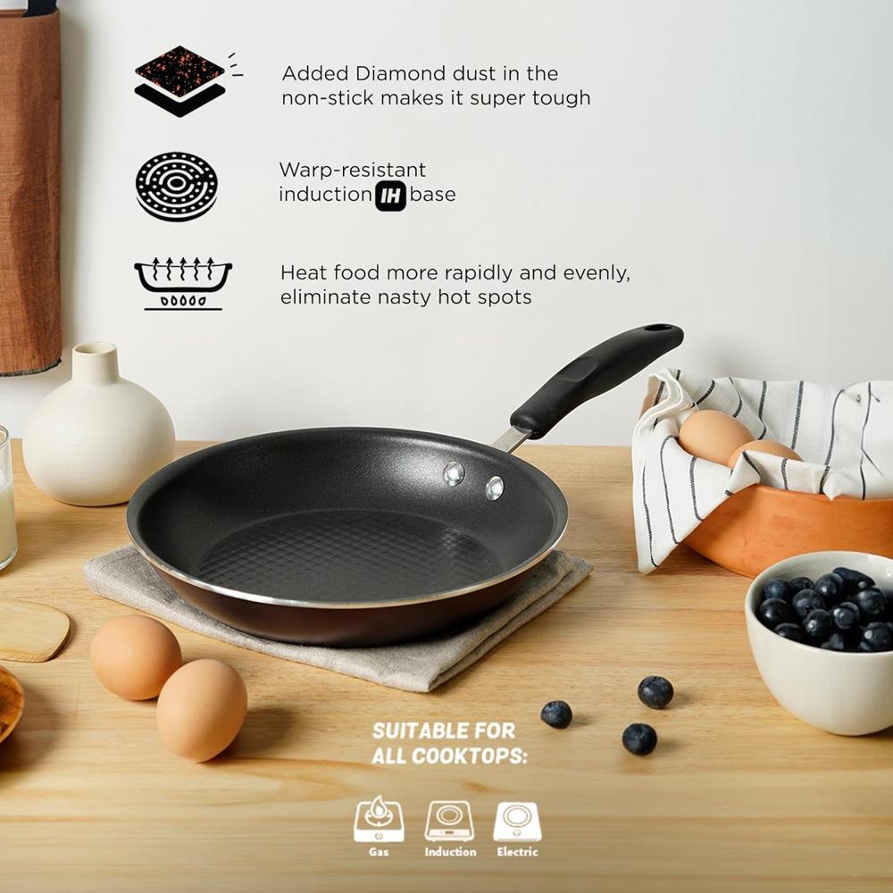 Meyer Merlot Aluminium Non-Stick Frypan | Frying Pan | Omlette pan | Fry pan with Stick Handle | Small Pan | Egg Pan | PFOA Free, Gas and Induction Compatible, 24cm/ 1.64 Liters 11641