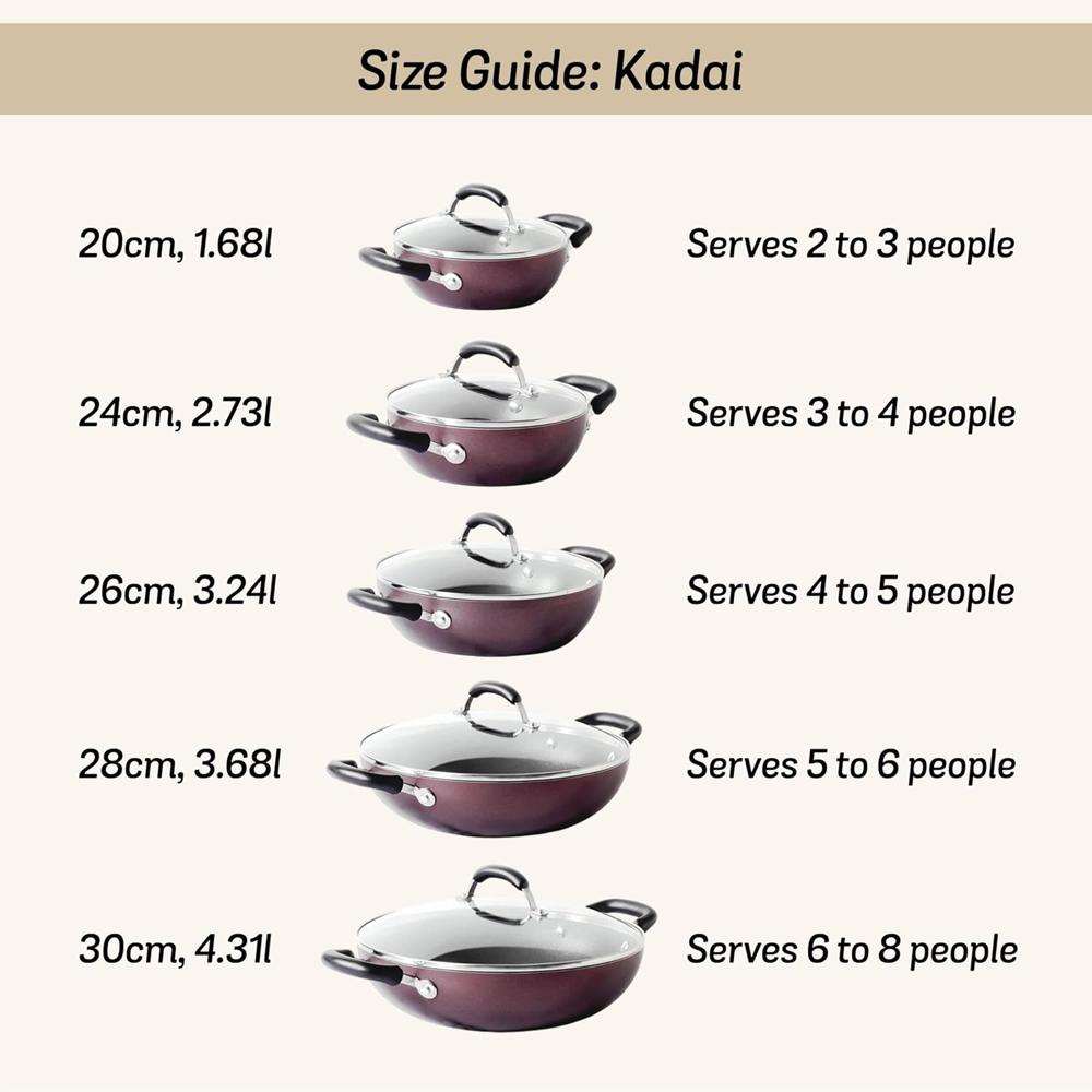 Meyer Merlot Aluminium Non-Stick Kadai | Kadhai with Glass Lid | Kadai for Deep Frying and Stir Frying | Gas and Induction Compatible 100% Toxic Free, 24cm 11666