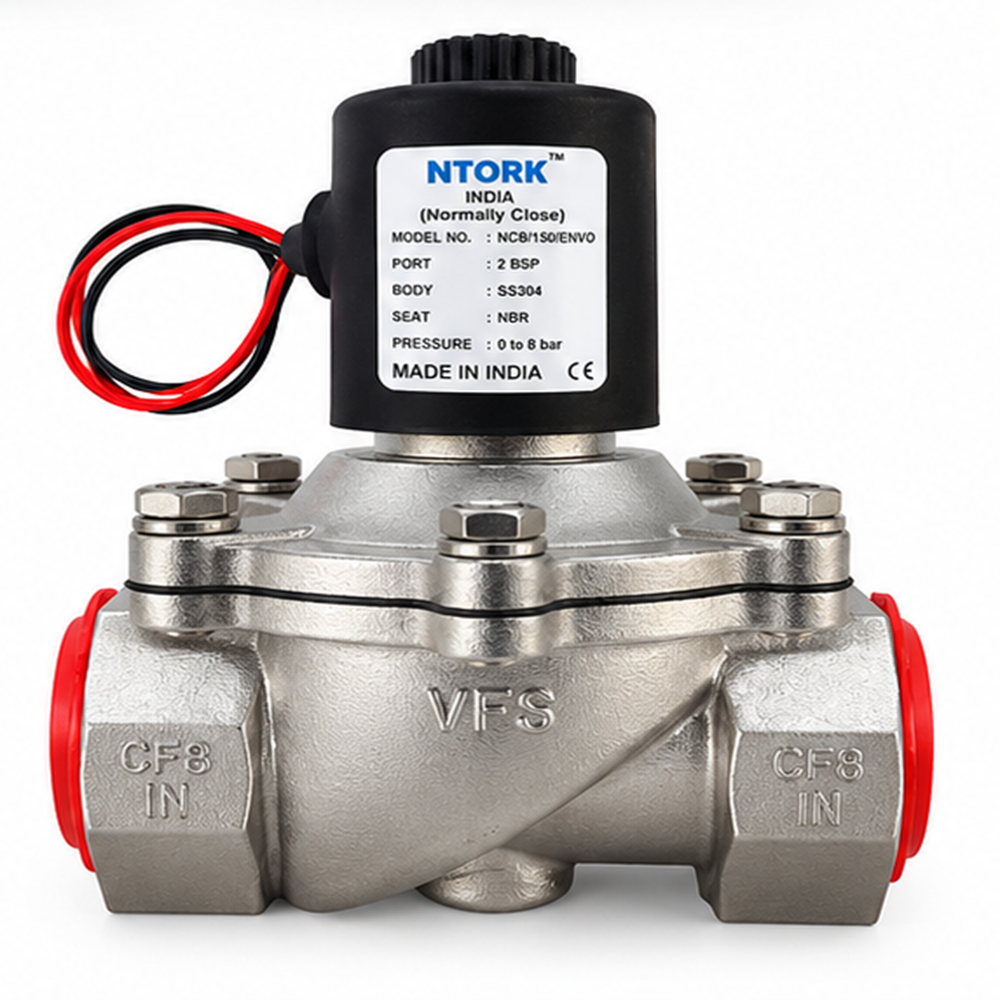 2-2 Way Semi Lift Diaphragm Operated STEAM Solenoid Valve - SS304 Stainless Steel, Threaded Ends, Metallic Silver, Automatic Operation, Integrated Coil Protection