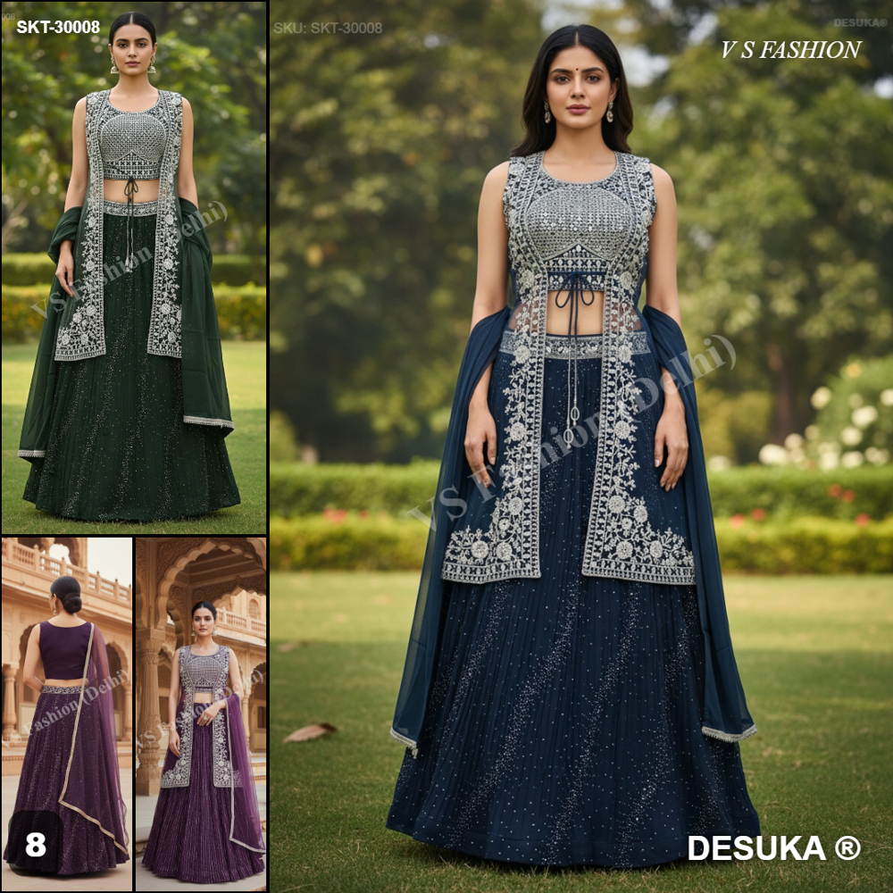 SKT-30008 Georgette Jacket Skirt Set
