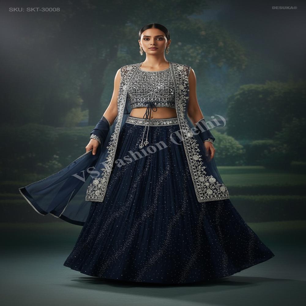 SKT-30008 Georgette Jacket Skirt Set