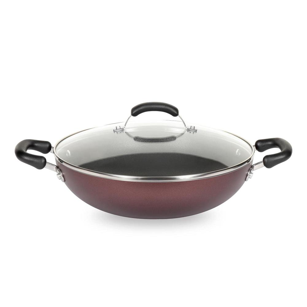 Meyer Merlot Aluminium Non-Stick Kadai | Kadhai with Glass Lid | Kadai for Deep Frying and Stir Frying | Gas and Induction Compatible ) 100% Toxic Free, 26cm/ 3.24 Litre 11672