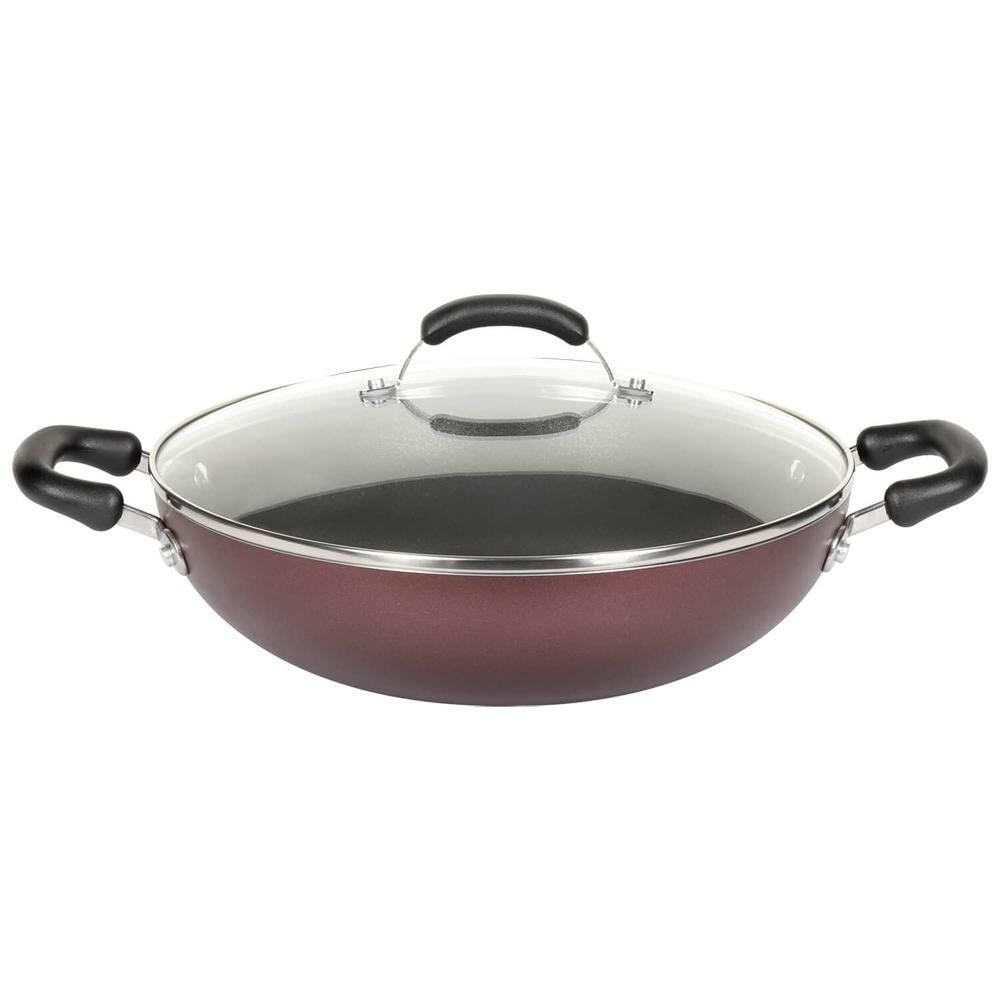 Meyer Merlot Aluminium Non-Stick Kadai | Kadhai with Glass Lid | Kadai for Deep Frying and Stir Frying (Gas and Induction Compatible) PFOA Free, 100% Toxic Free, 28cm/ 3.68 Litre 11643