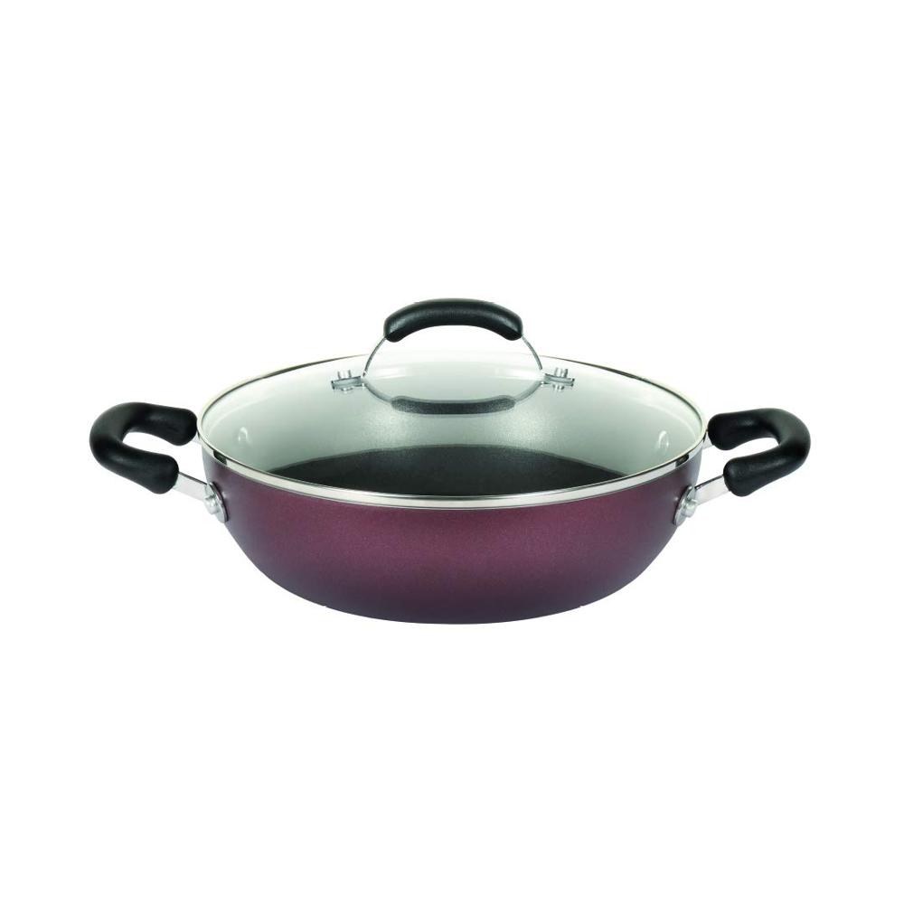 Meyer Merlot Aluminium Non-Stick Kadai | Kadhai with Glass Lid | Kadai for Deep Frying and Stir Frying | Gas and Induction Compatible ) 100% Toxic Free, 30cm/ 4.31 Litre 11673