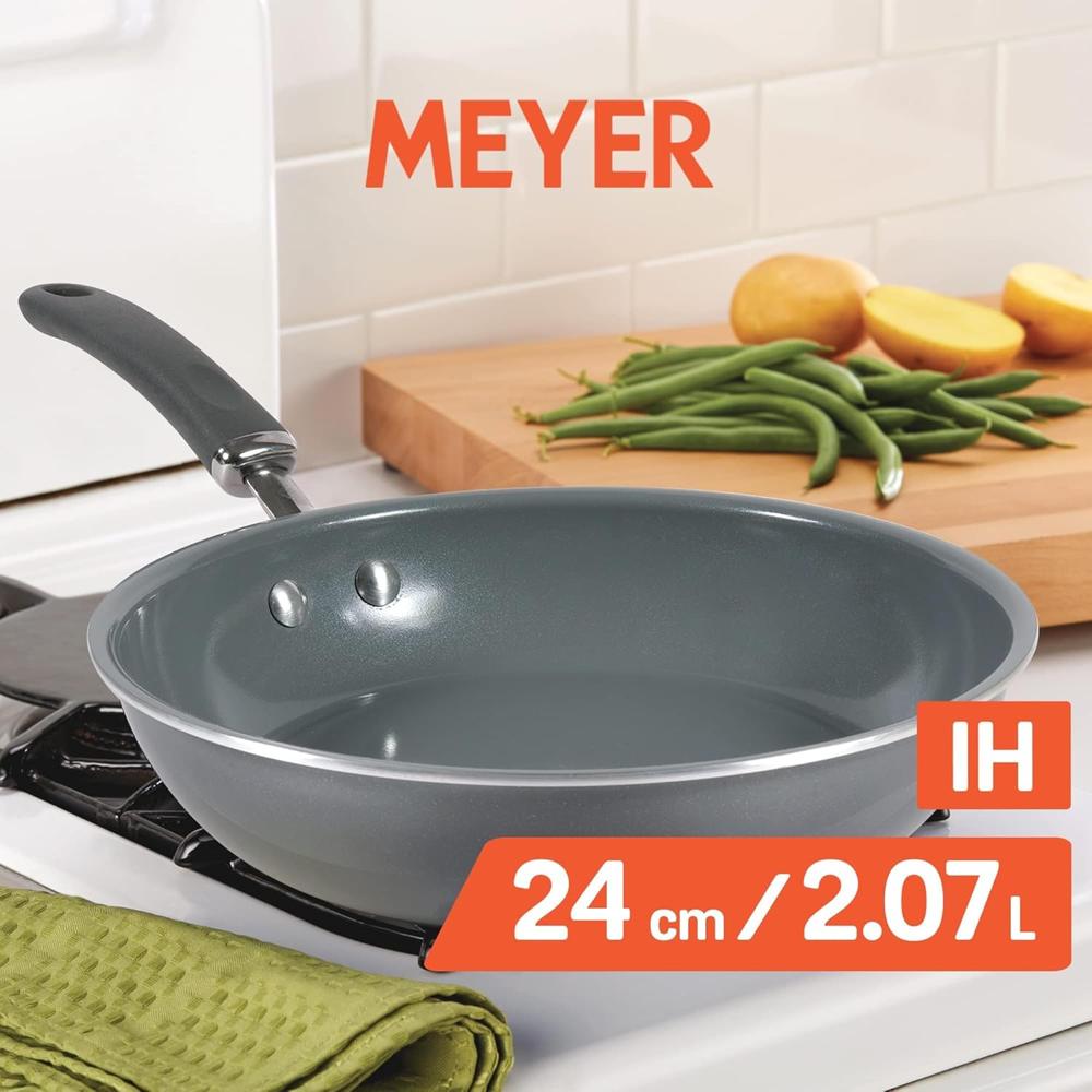 Meyer Anzen Healthy Ceramic Coated Aluminium Frypan | Frying pan Induction Base | Ceramic Pan | Omlette Pan | Ceramic Coated Frying Pan | Ceramic Fry Pan for Cooking, 24cm/2.1L, Grey 11809