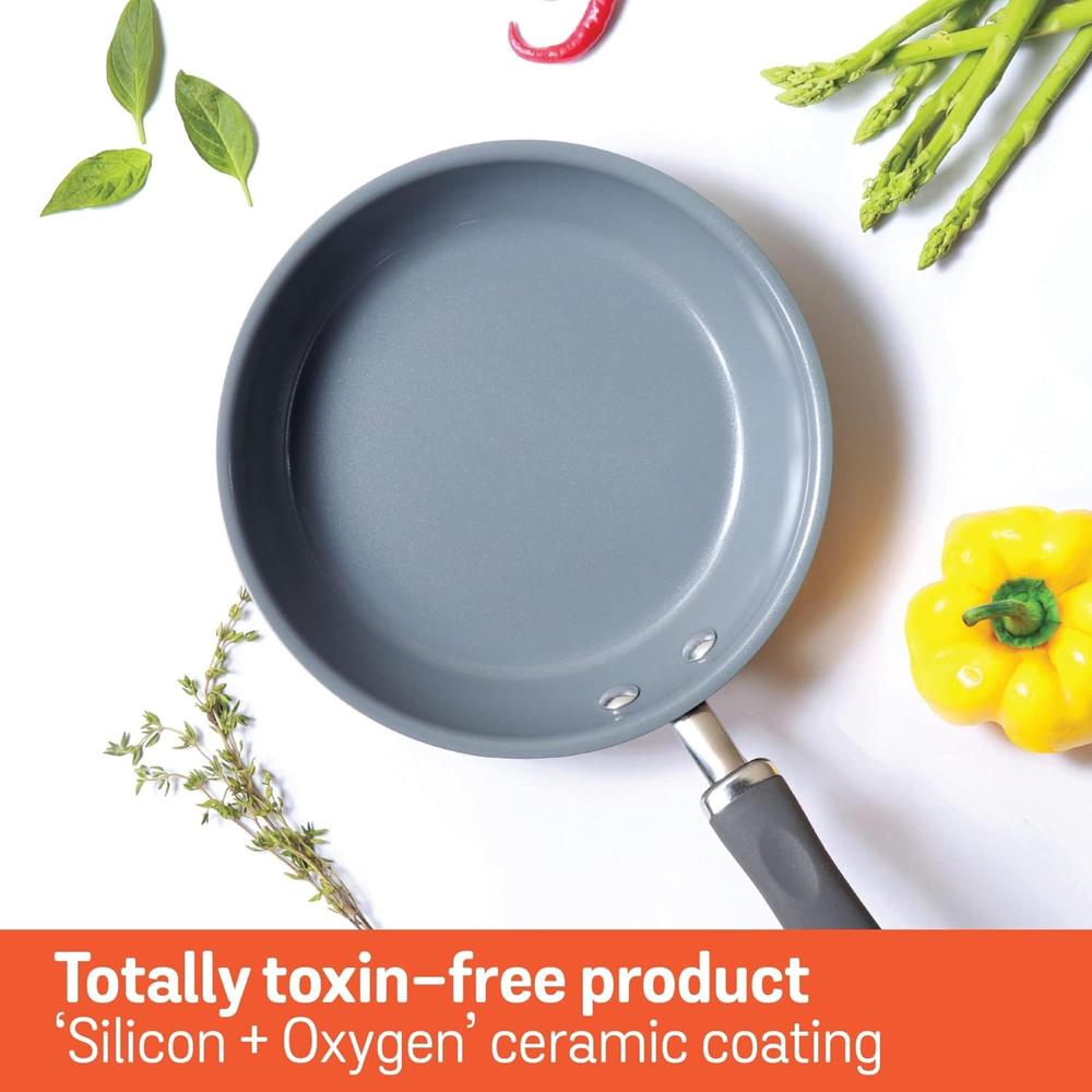 Meyer Anzen Healthy Ceramic Coated Aluminium Frypan | Frying pan Induction Base | Ceramic Pan | Omlette Pan | Ceramic Coated Frying Pan | Ceramic Fry Pan for Cooking, 24cm/2.1L, Grey 11809