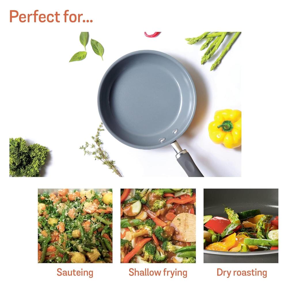 Meyer Anzen Healthy Ceramic Coated Aluminium Frypan | Frying pan Induction Base | Ceramic Pan | Omlette Pan | Ceramic Coated Frying Pan | Ceramic Fry Pan for Cooking, 24cm/2.1L, Grey 11809