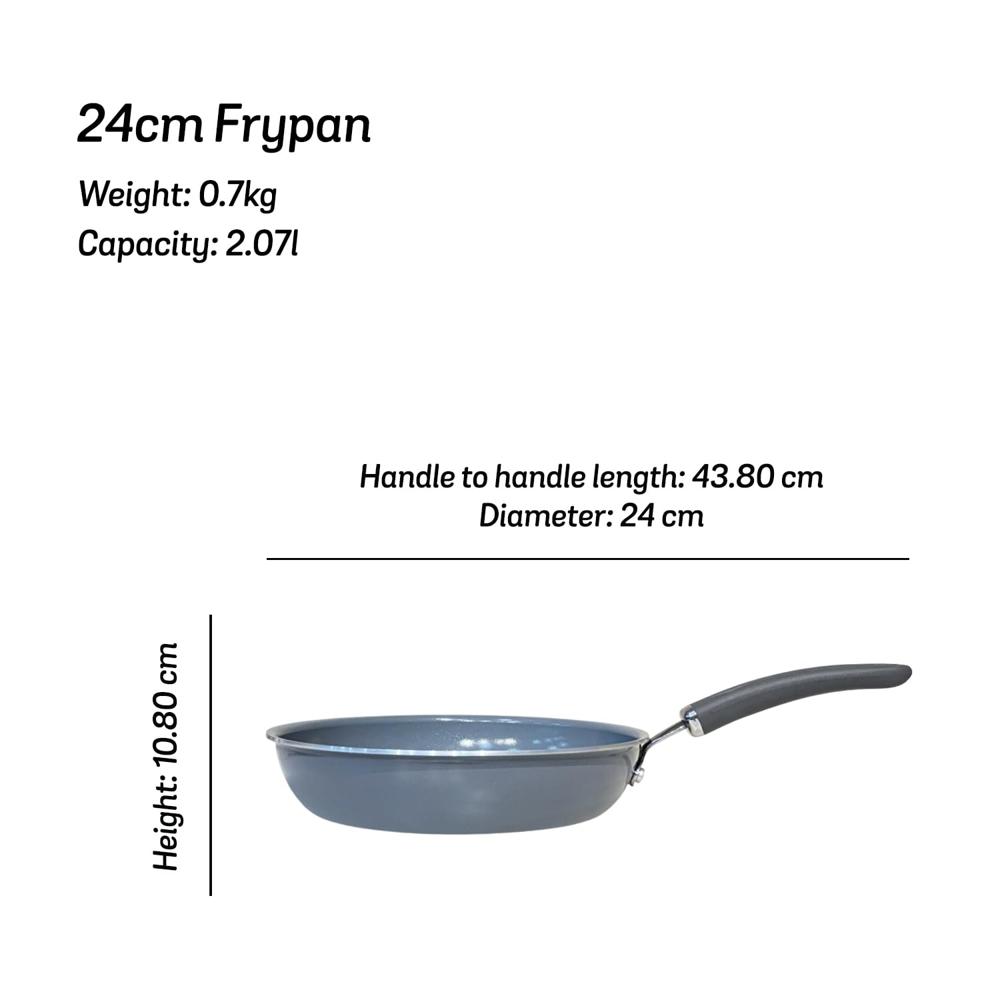 Meyer Anzen Healthy Ceramic Coated Aluminium Frypan | Frying pan Induction Base | Ceramic Pan | Omlette Pan | Ceramic Coated Frying Pan | Ceramic Fry Pan for Cooking, 24cm/2.1L, Grey 11809
