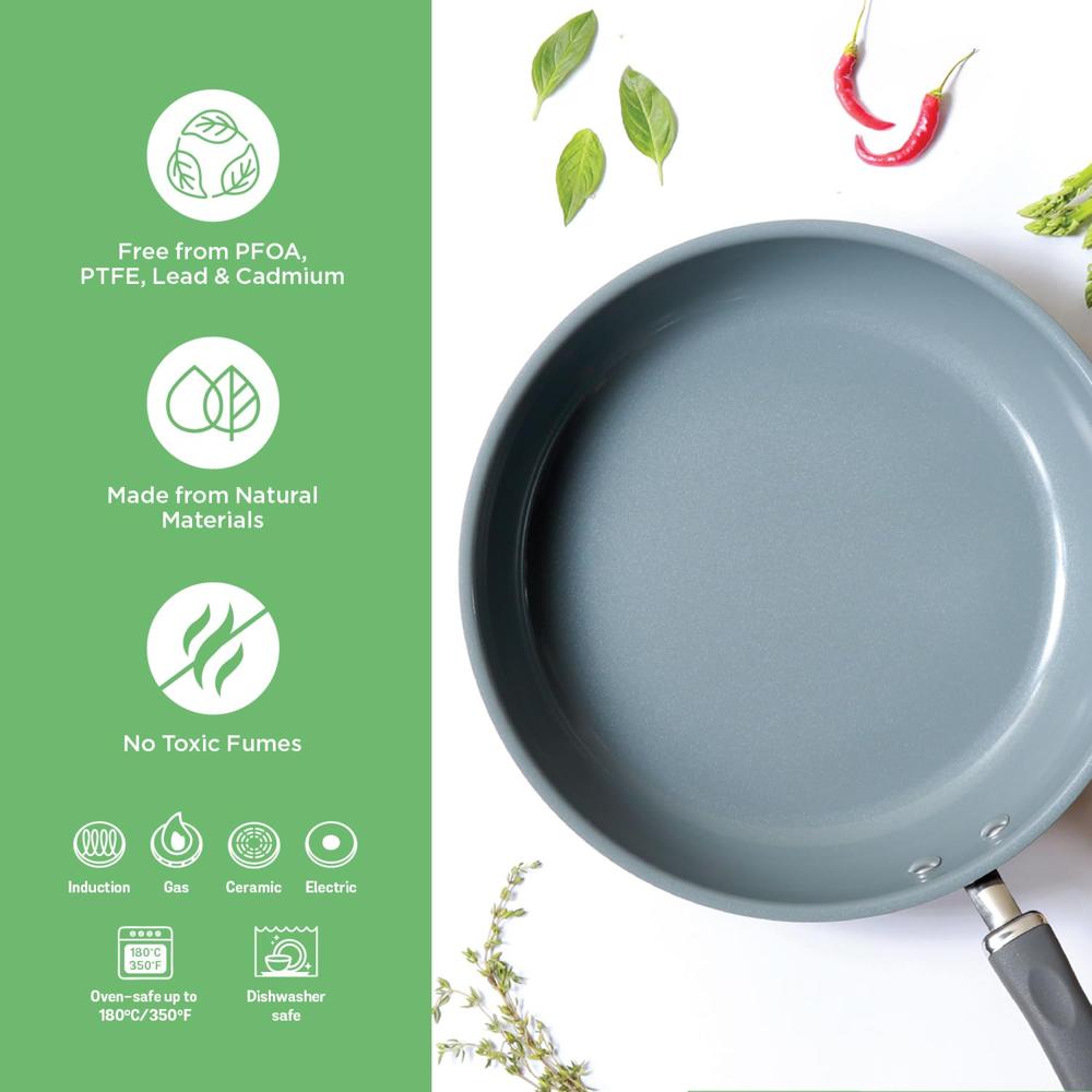 Meyer Anzen Healthy Ceramic Coated Aluminium Frypan | Frying pan Induction Base | Ceramic Pan | Omlette Pan | Ceramic Coated Frying Pan | Ceramic Fry Pan for Cooking, 26cm/2.6L, Grey 11459