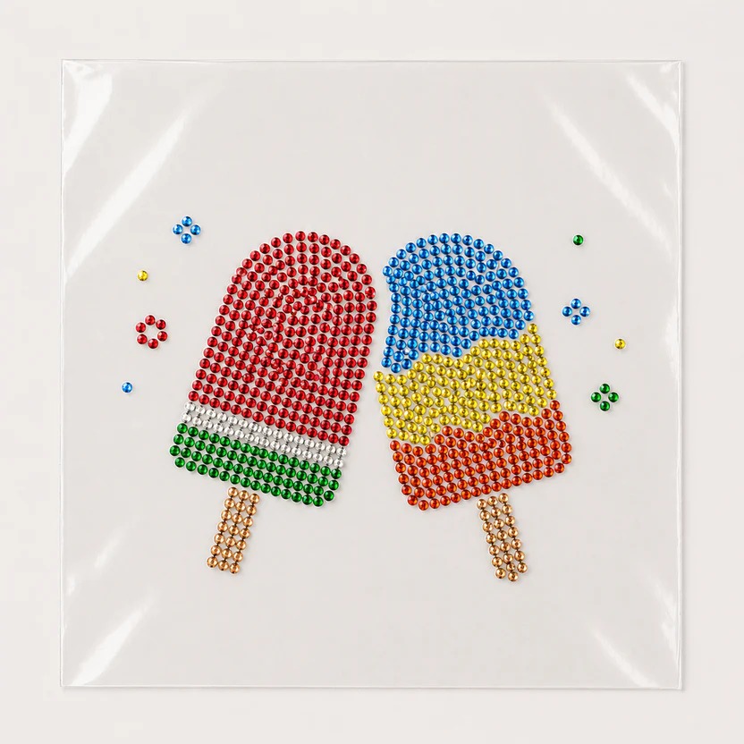 Premium Ice Cream Hotfix Rhinestone Transfer Sticker | Colorful Crystal Popsicle Heat Transfer Design for Kids & Ladies T-Shirts
