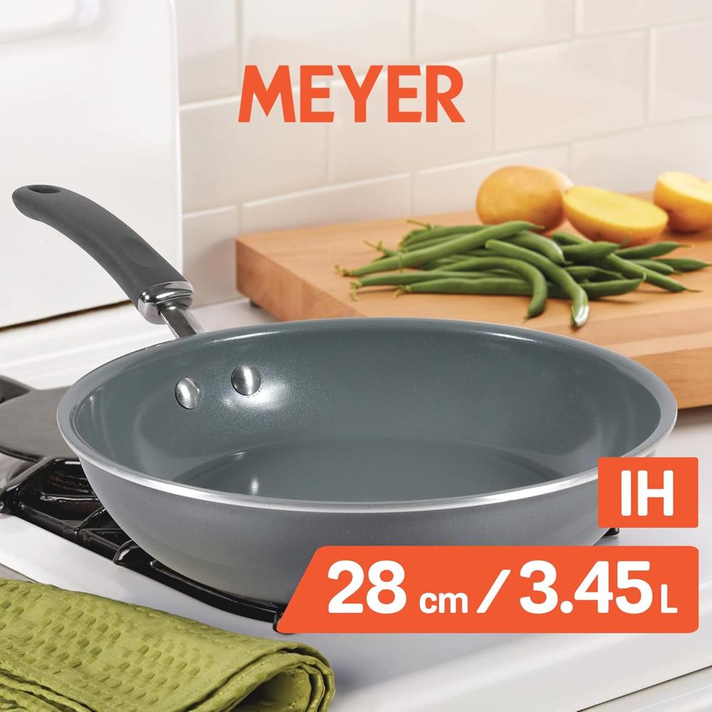 Meyer Anzen Healthy Ceramic Coated Aluminium Frypan | Frying pan Induction Base | Ceramic Pan | Omlette Pan | Ceramic Coated Frying Pan | Ceramic Fry Pan for Cooking, 28cm, Grey 11810
