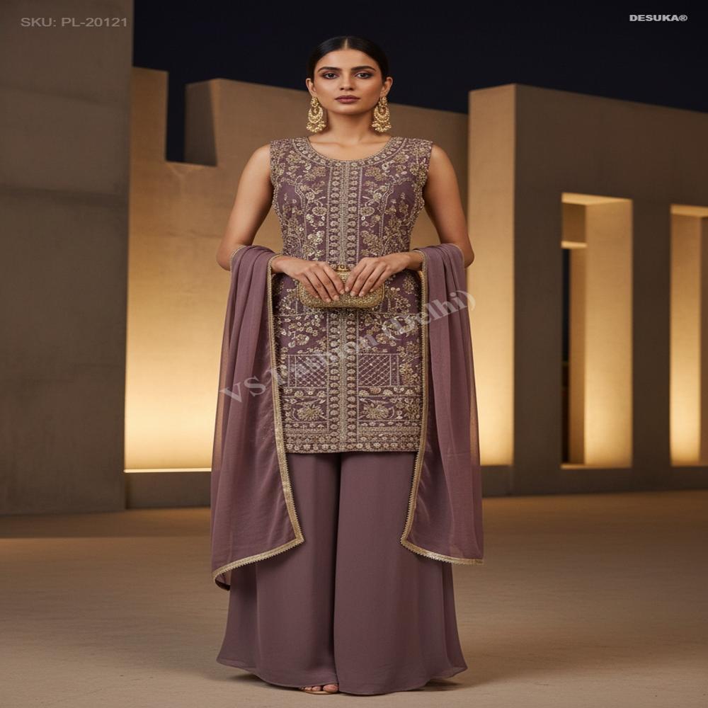 PL-20121_Embroidered Georgette Straight Suit