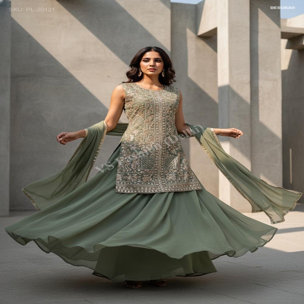 PL-20121_Embroidered Georgette Straight Suit
