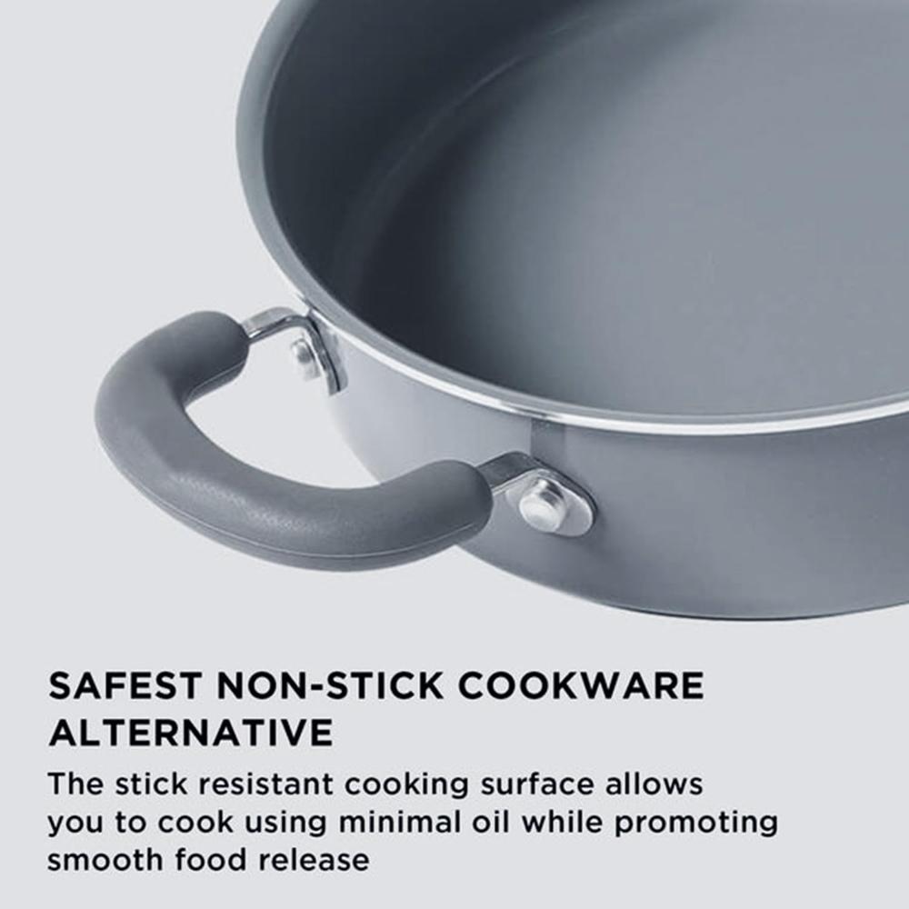 Meyer Anzen Ceramic Coated Aluminum Kadai with Glass Lid | Ceramic Kadai for Cooking | Kadhai Induction Base | Ceramic Coated Non Stick cookware | Deep Fry kadai, 24cm, Grey 11460