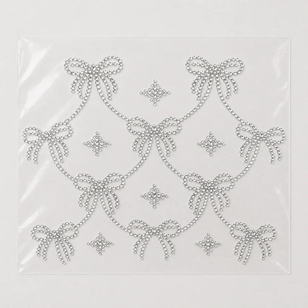 Luxury Bow Hotfix Rhinestone Transfer Sticker | Crystal Ribbon Heat Transfer Design For Sweatshirts & Ladies Garments - Features: Easy To Apply