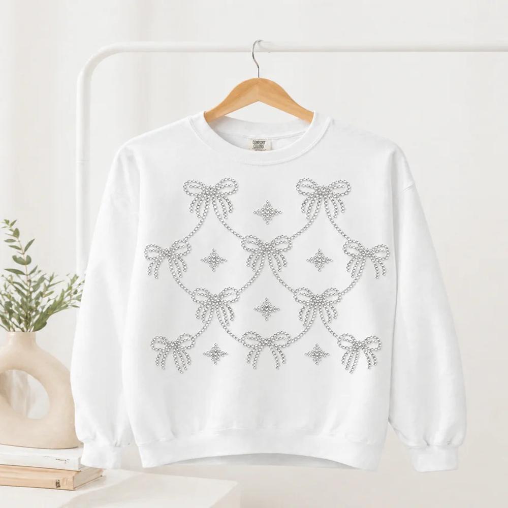 Luxury Bow Hotfix Rhinestone Transfer Sticker | Crystal Ribbon Heat Transfer Design for Sweatshirts & Ladies Garments