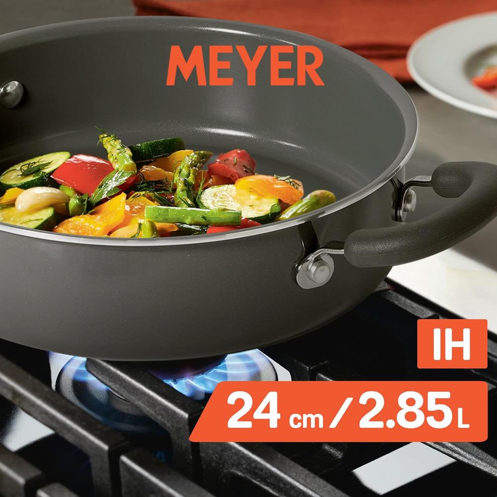Meyer Anzen Healthy Ceramic Coated Cookware Sauteuse with Glass Lid, 24 cm , Grey 11807
