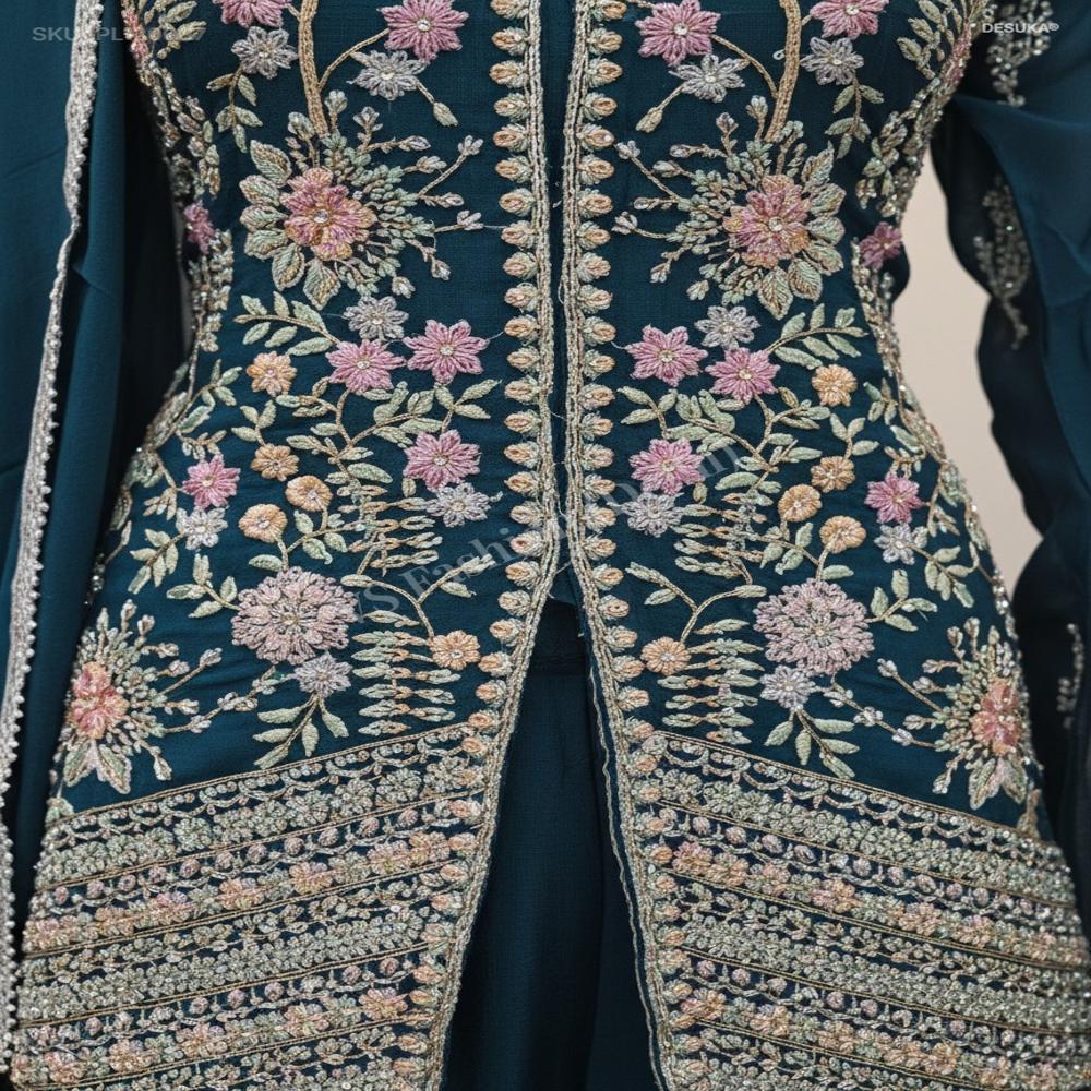 Embroidered Chinnon Kurti with Plazzo