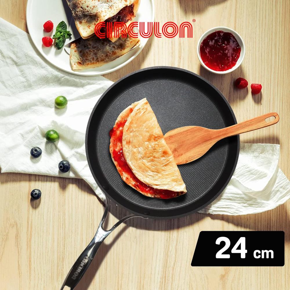 Circulon Hard Anodised Non Stick Aluminium Flat Dosa Tawa | Dosa Pan PFOA Free NonStick | Tawa for Roti | Non Stick Tawa, 24 cm, Black 81044