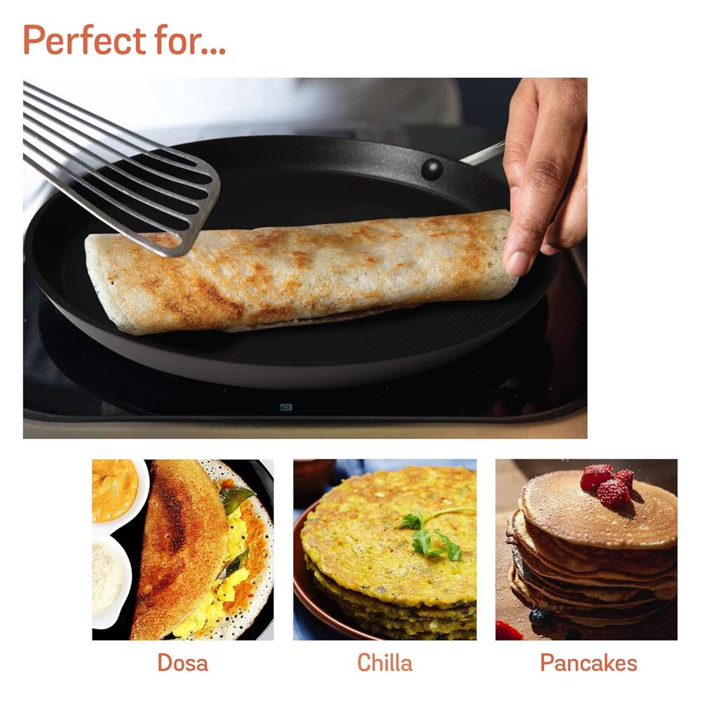 Meyer Hard Anodised Non Stick Aluminium Flat Dosa Tawa | Dosa Pan NonStick | Tawa for Roti | Non Stick Tawa | Dosa Tawa Big Size, 32 cm, Black 85332