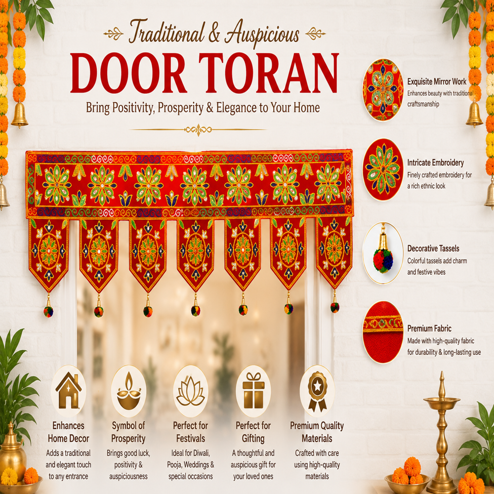 Krishna Handloom Traditional Decorative Indian Entrance Decor R 12 - Color: Red