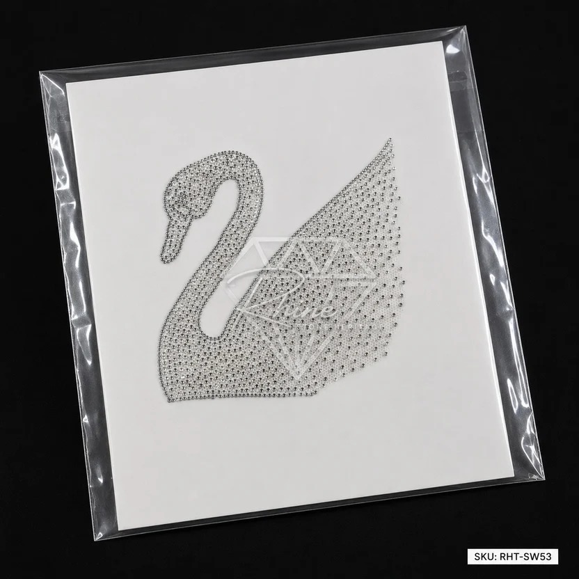 Luxury Swan Hotfix Rhinestone Transfer Sticker | Crystal Swan Heat Transfer Design For Garments - Features: Easy To Apply