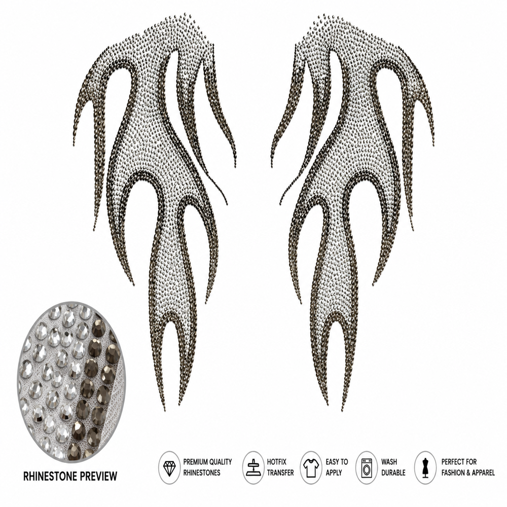 Premium Tribal Flame Hotfix Rhinestone Transfer Sticker | Crystal Flame Heat Transfer Design For Garments - Features: Easy To Apply